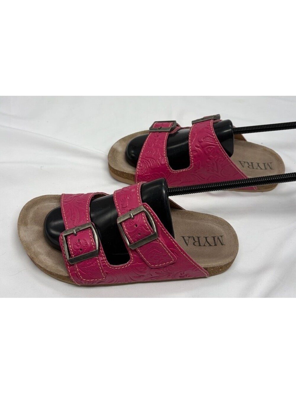 Myra Pink Floral Tooled Leather Slide Sandals EM-5240 Womens 7 Western Boho MINT